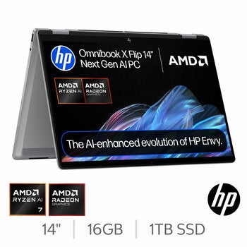 HP Omnibook X Flip, AMD Ryzen AI 7, 16GB RAM, 1TB SSD, 14 Inch Convertible 2 in 1 OLED Laptop, 14-fk0009na