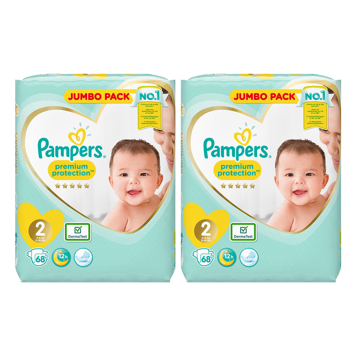 Pampers Premium Protection Nappies Size 2, 2 x 68 Jumbo Pack