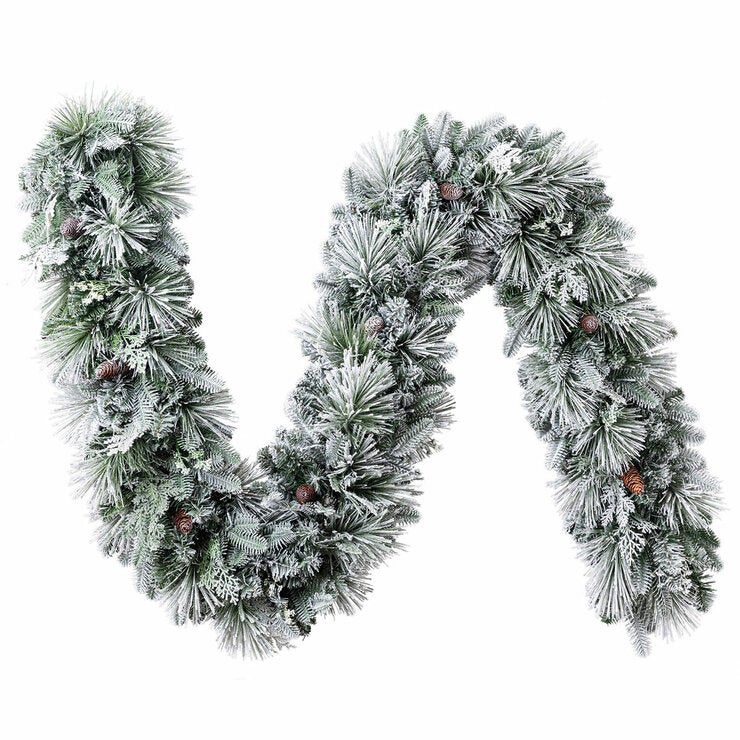 9ft Pre-Lit Flocked Garland With Twinkle LED Lights 9ft Pre-Lit Flocked Garland With Twinkle LED Lights