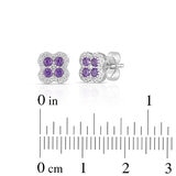 Round Cut Amethyst & 0.15ctw Diamond Earrings, 14ct White Gold