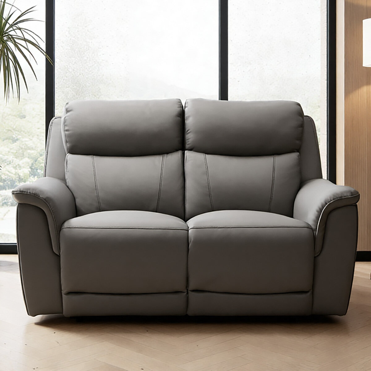 Oscar Grey Leather Power Reclining 2 Seater Sofa with Power Headrest