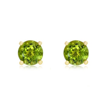 Round Cut Peridot Stud Earrings, 14ct Yellow Gold