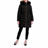 Halston Ladies Hooded Walker Coat in Black