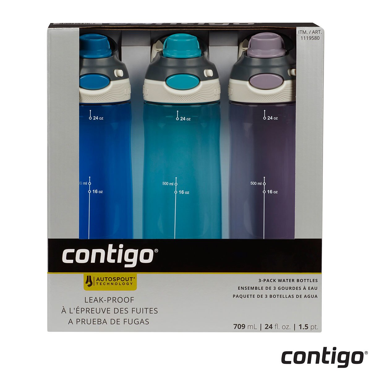 Contigo Autospout Chug 709ml Water Bottles, 3 Pack in 2 Colours Costco UK