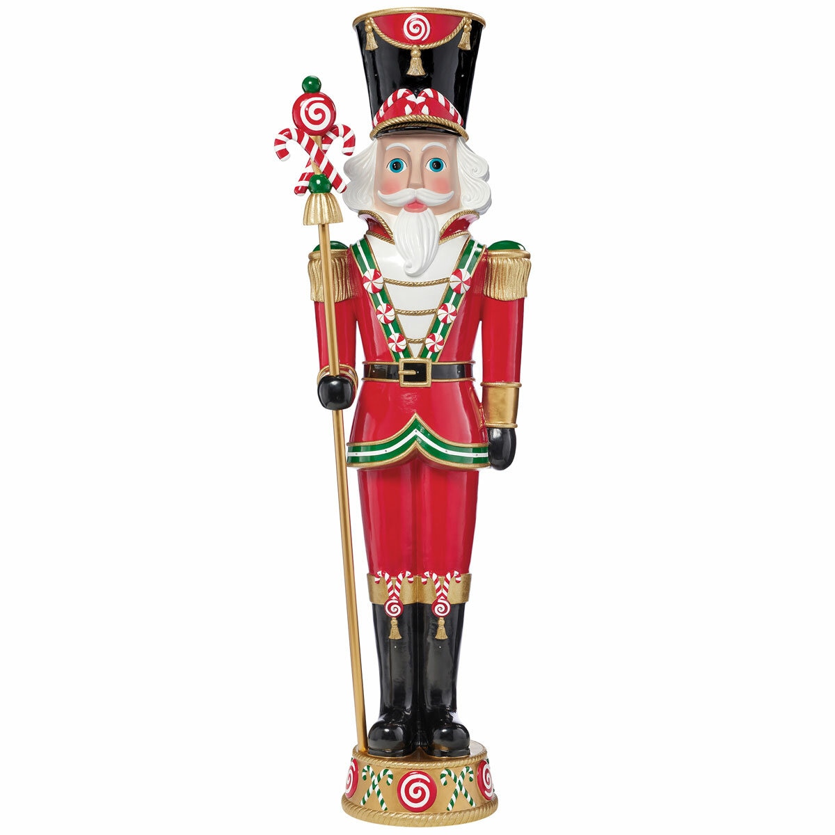Pre-lit Resin Candy Cane Nutcracker with 42 color LED and Music