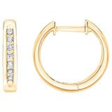 0.12ctw Channel Hoop Diamond Earrings, 14k Yellow Gold