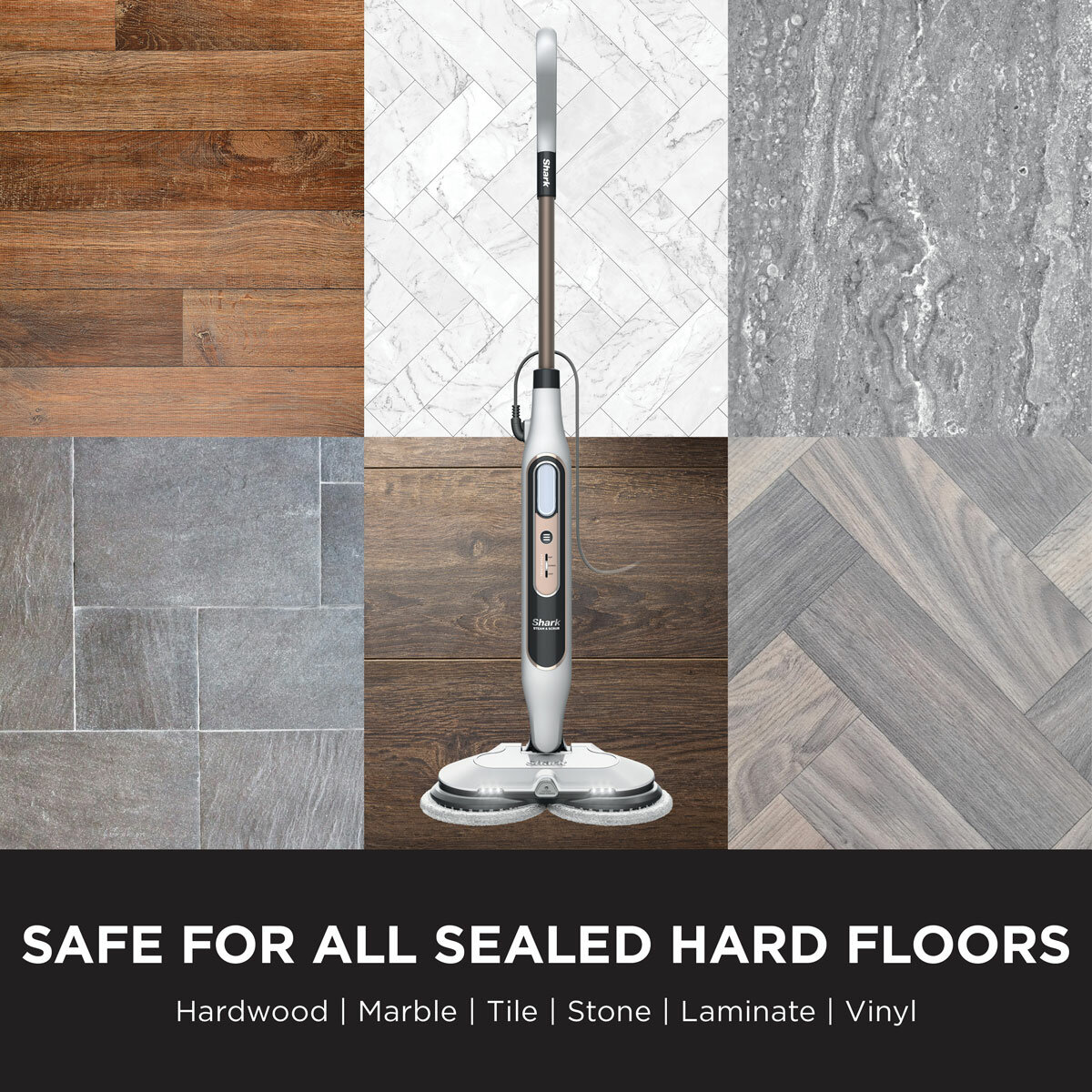 Lifestyle image of Shark Steam & Scrub Automatic Steam Mop with Steam Blaster showing sage for all sealed hard floors