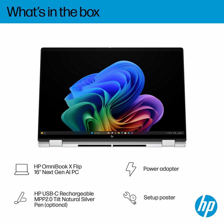 HP Omnibook X Flip, Intel Core Ultra 5, 16GB RAM, 512GB SSD, 16 Inch Convertible 2 in 1 Laptop, 16-AS0004NA
