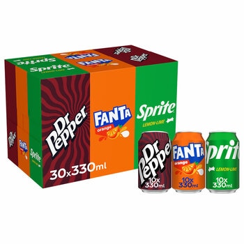 Fanta, Dr Pepper, Sprite Variety Pack, 30 x 330ml Fanta, Dr Pepper, Sprite Variety Pack, 30 x 330ml