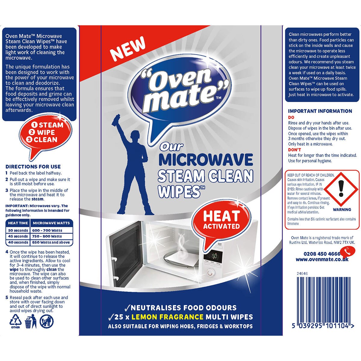 Oven Mate Microwave Steam Clean Wipes, 6 Pack