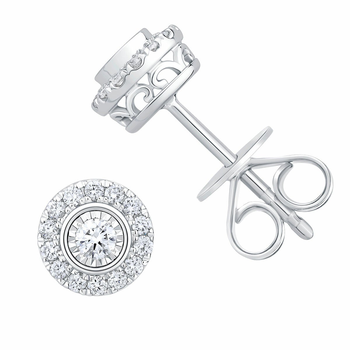 0.22ctw Round Brilliant Cut Diamond Halo Earrings, 14ct White Gold