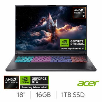 Acer Nitro 18 AI, AMD Ryzen AI 7, 16GB RAM, 1TB SSD, NVIDIA GeForce RTX 5070 Ti, 18 Inch Gaming Laptop, NH.QYCEK.003 Acer Nitro 18 AI, AMD Ryzen AI 7, 16GB RAM, 1TB SSD, NVIDIA GeForce RTX 5070 Ti, 18 Inch Gaming Laptop, NH.QYCEK.003