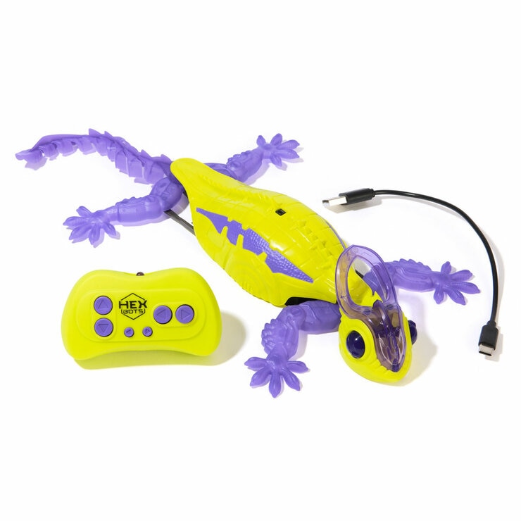 HEX BOTS Wall Crawler Chameleon, Rechargeable Remote Control Robot - Purple (4+ Years)