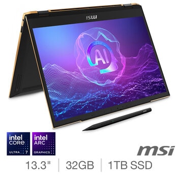 MSI Summit E13 Evo, Intel Core Ultra 7, 32GB RAM, 1TB SSD, 13.3 Inch Convertible 2 in 1Laptop, 9S7-13P411-069
