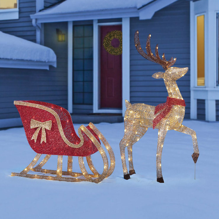 Glitter String LED Deer and Sleigh With 200 LED Lights | Costco UK