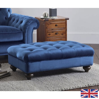 Bordeaux Blue Velvet Footstool