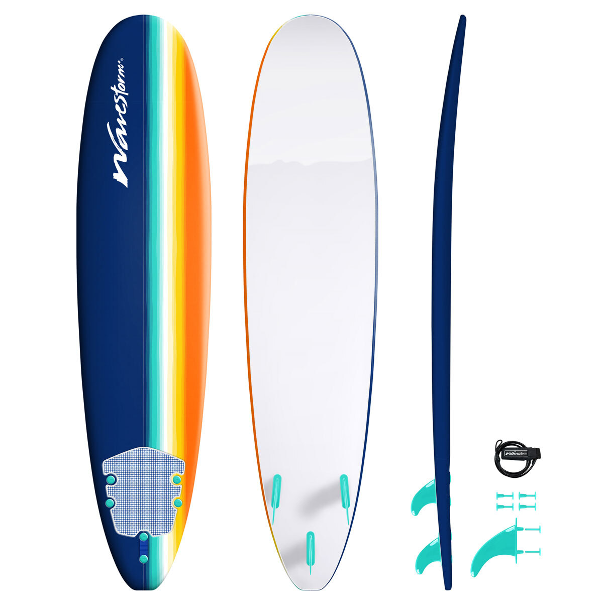 Wavestorm™ 8ft Classic Surfboard in Blue & White Beginner And Experienced Surfer 