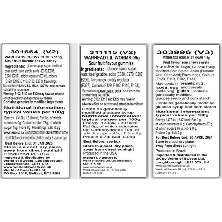 World of Sweets Warheads Mixed Pack, 975g