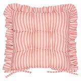 Wylder Millie Ruffle Pink Striped Indoor Outdoor Seat Pad 2 Pack, 40 x 40 cm