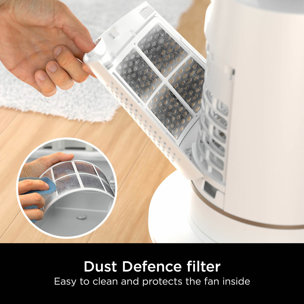 Lifestyle image of  Shark TurboBlade Multi-Directional Cooling Fan with dust defence filter