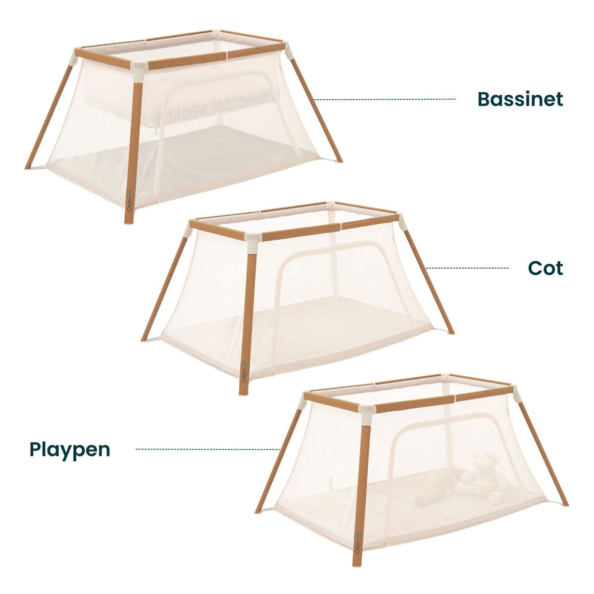 Tutti Bambini CoZee Go Day & Night Travel Cot Bundle, Walnut & Ecru