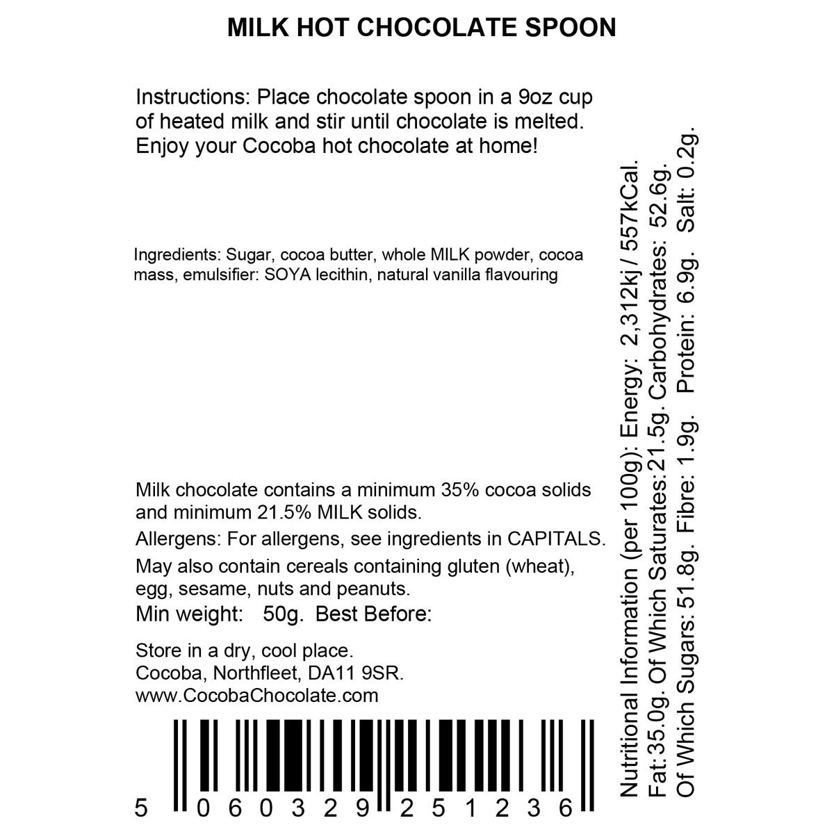 Cocoba Milk Chocolate Hot Chocolate Spoons, 20 x 50g