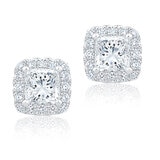 1.00ctw Princess & Round Brilliant Cut Diamond Halo Stud Earrings, 14ct White Gold