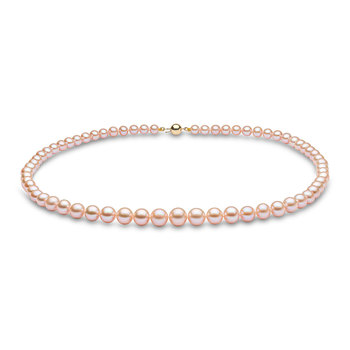 9-5mm Cultured Freshwater Pink Graduated Pearl Necklace, 18ct Yellow Gold