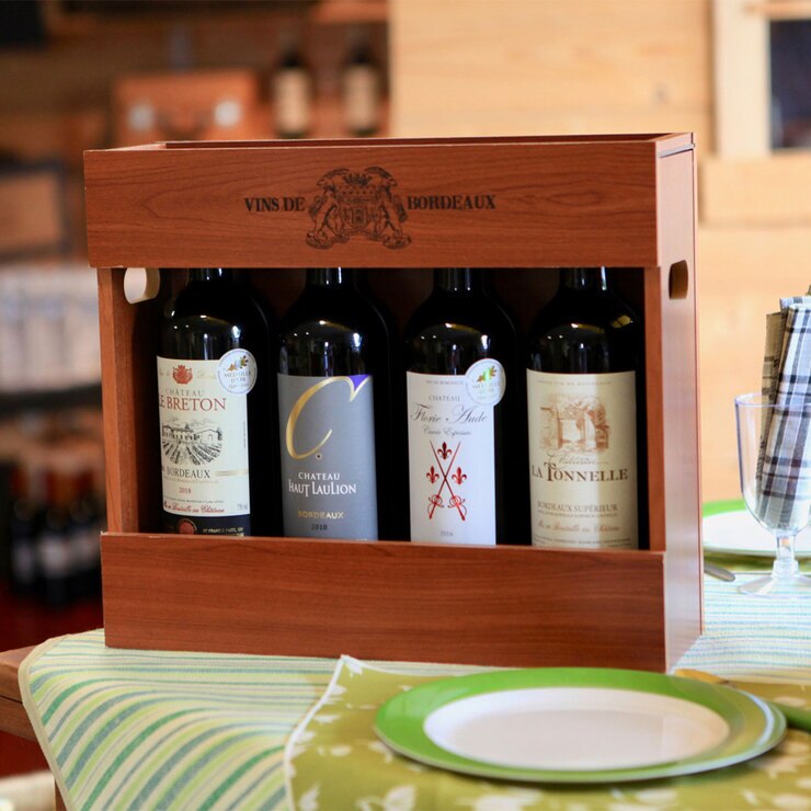 Bordeaux Selection Wooden Gift Box, 4 x 75cl Costco UK