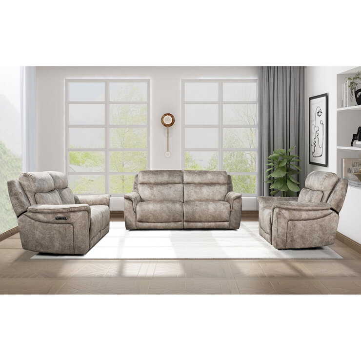 Oscar Grey Fabric Power Reclining Large 2 Seater Sofa with Power Headrest