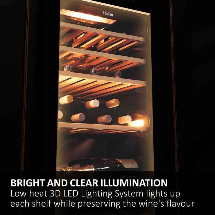 Haier HWS77GDAU1 77 Bottle Dual Zone Wine Cooler, G Rated in Black