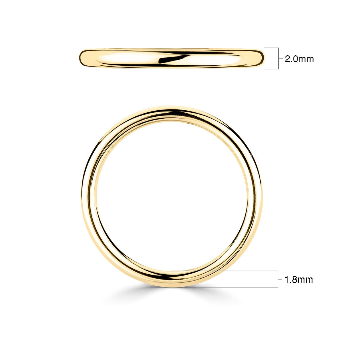 2.0mm Basic Court Wedding band. 18ct Yellow Gold