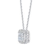 1.00ctw Princess & Round Brilliant Cut Diamond Halo Pendant, 14ct White Gold