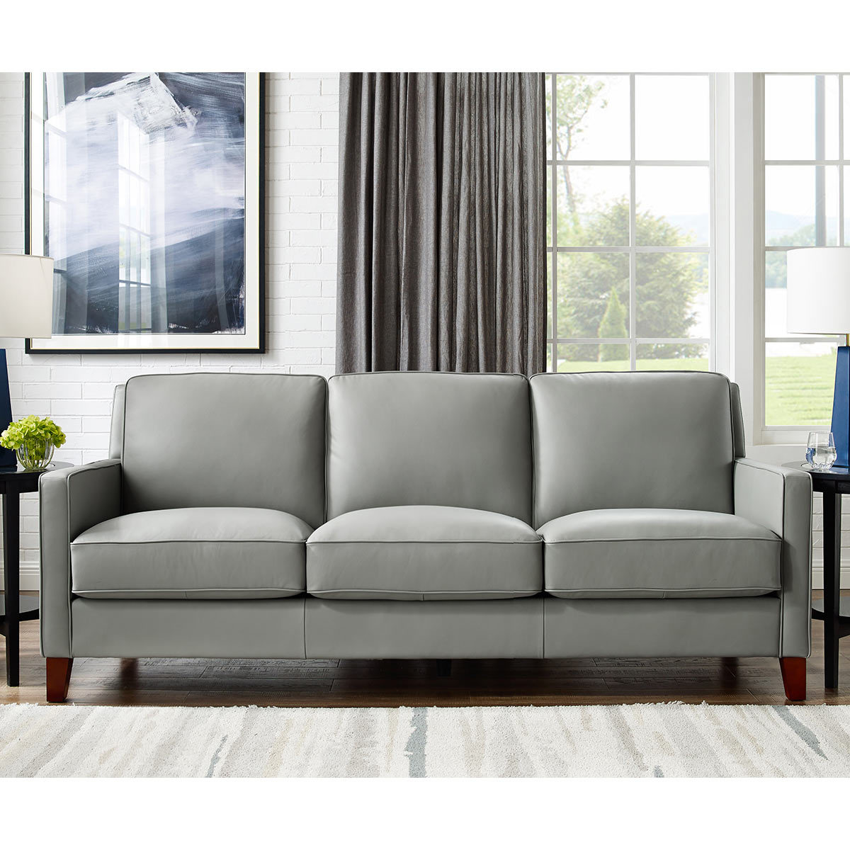West Park 3 Seater Light Grey Leather Sofa Costco Uk - Leather Sofa With Removable Seat Cushions Uk