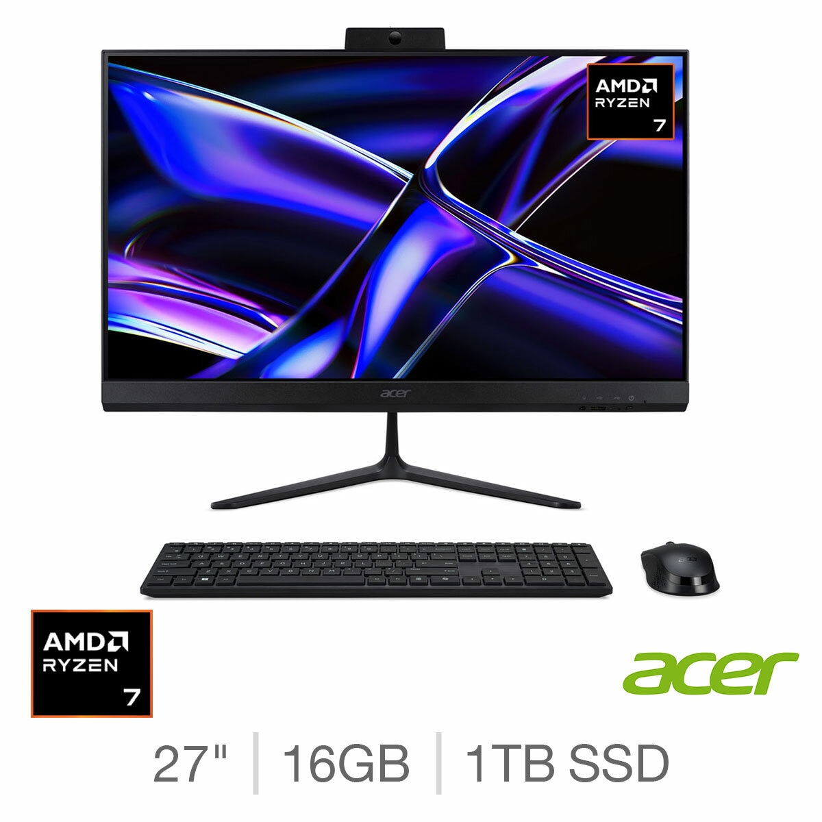Acer C27-B, AMD Ryzen 7, 16GB RAM, 1TB SSD, 27 Inch All in One Desktop PC, DQ.BQQEK.001