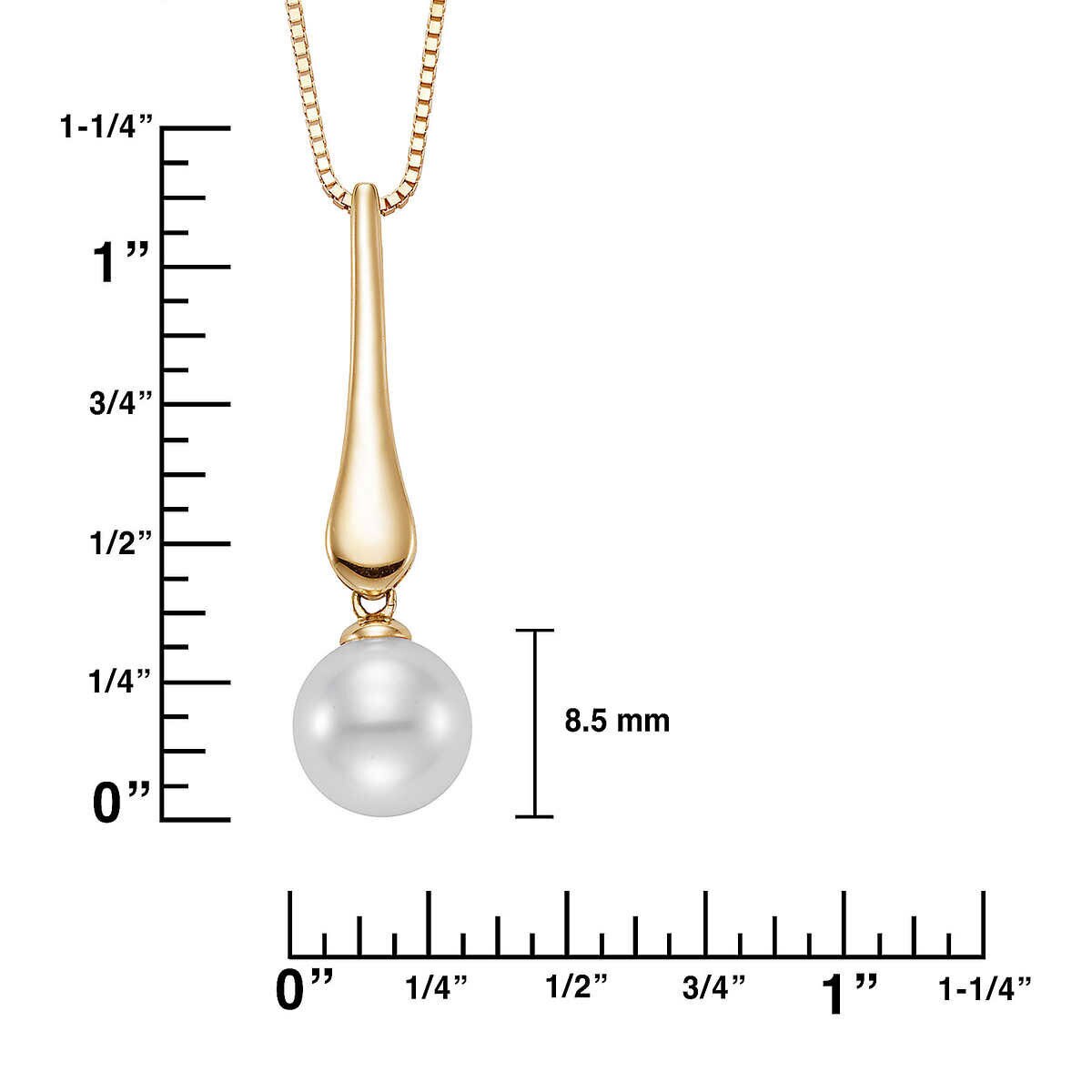 8-8.5mm Cultured Freshwater White Pearl Drop Pendant, 14ct Yellow Gold