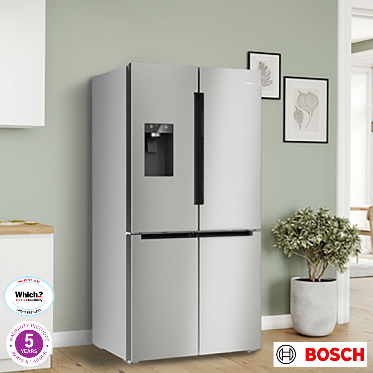 Bosch KFI96APEAG, Series 6, Freestanding Multi Door Fridge Freezer, E Rated in Silver