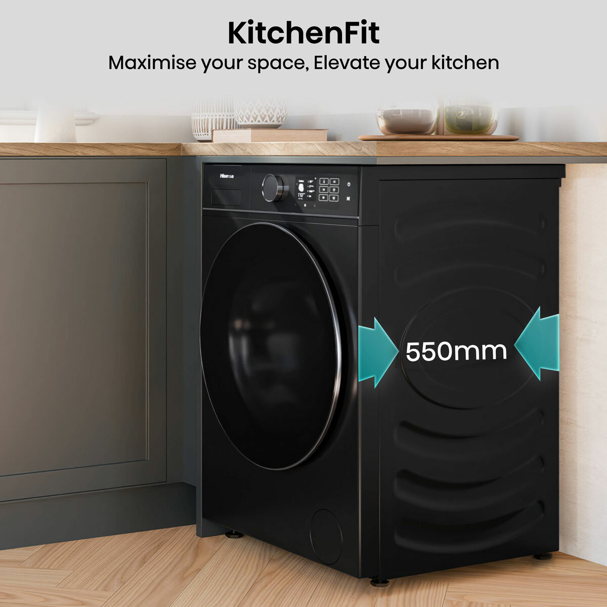 Hisense KitchenFit 5i Series WD5I1045BBQ, 10.5kg / 6kg Washer Dryer, D Rated in Black