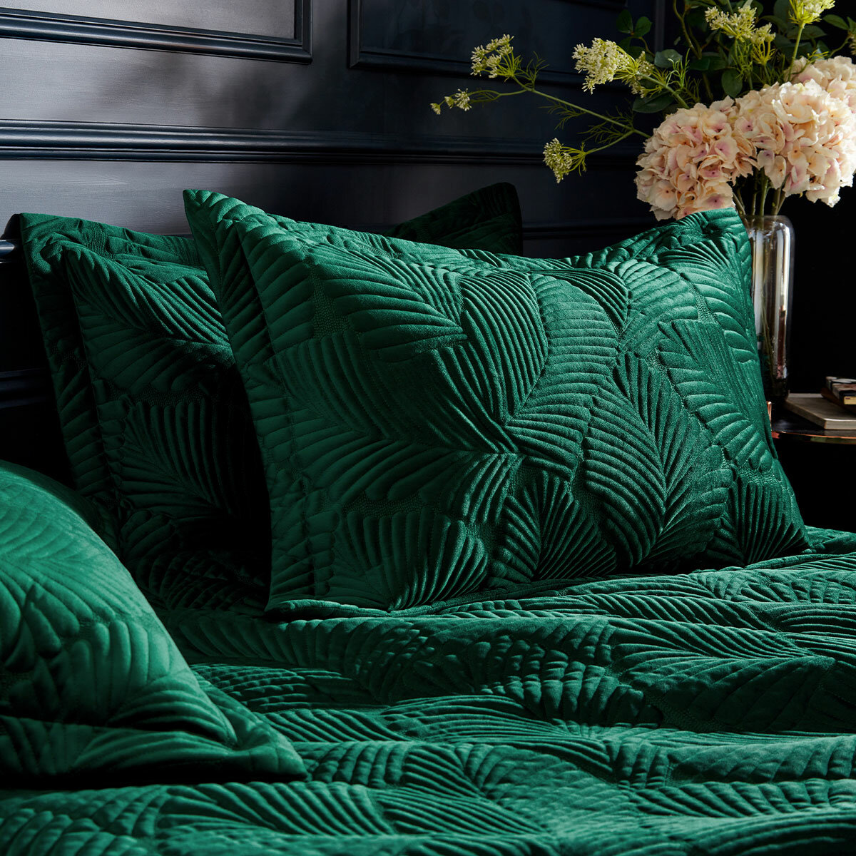 Paoletti Palmeria Velvet Emerald Duvet Cover Set in 3 Sizes