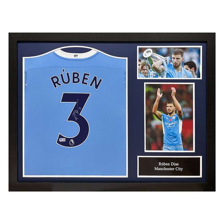 Rúben Dias Signed Framed Manchester City Football Shirt Rúben Dias Signed Framed Manchester City Football Shirt