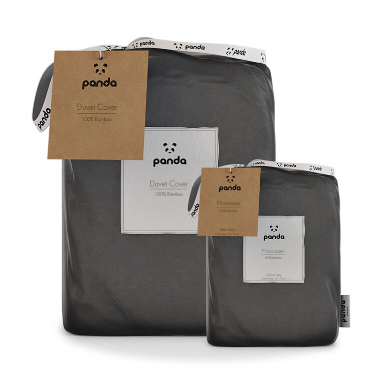 Panda 100 Bamboo Duvet Cover and Pillow Case Set, Urban Grey, King