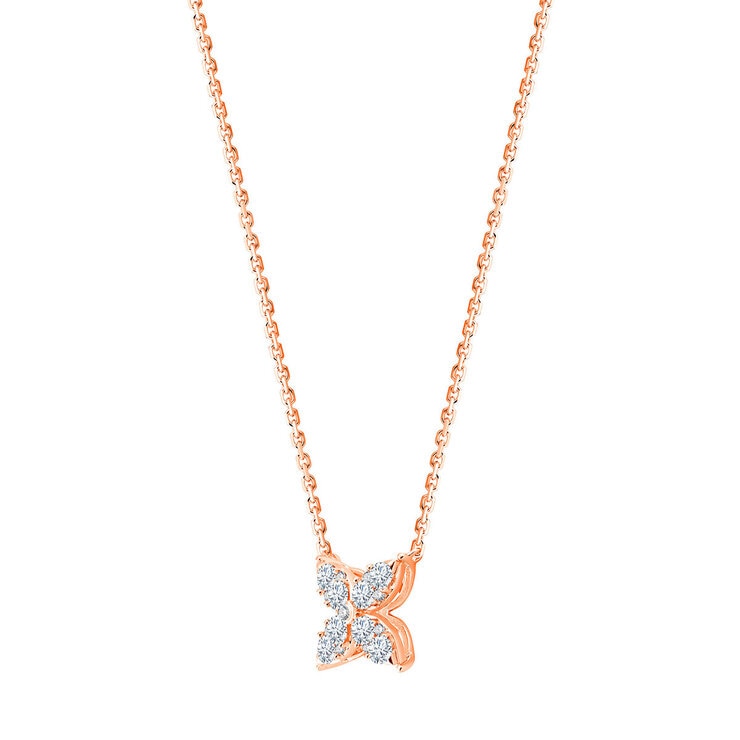 0.50ctw Round Brilliant Cut Diamond Flower Necklace, 14k Rose Gold
