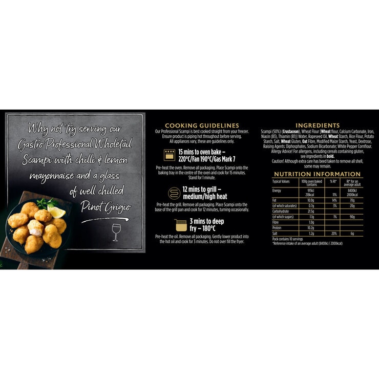 Back of Pack of Breaded Scampi