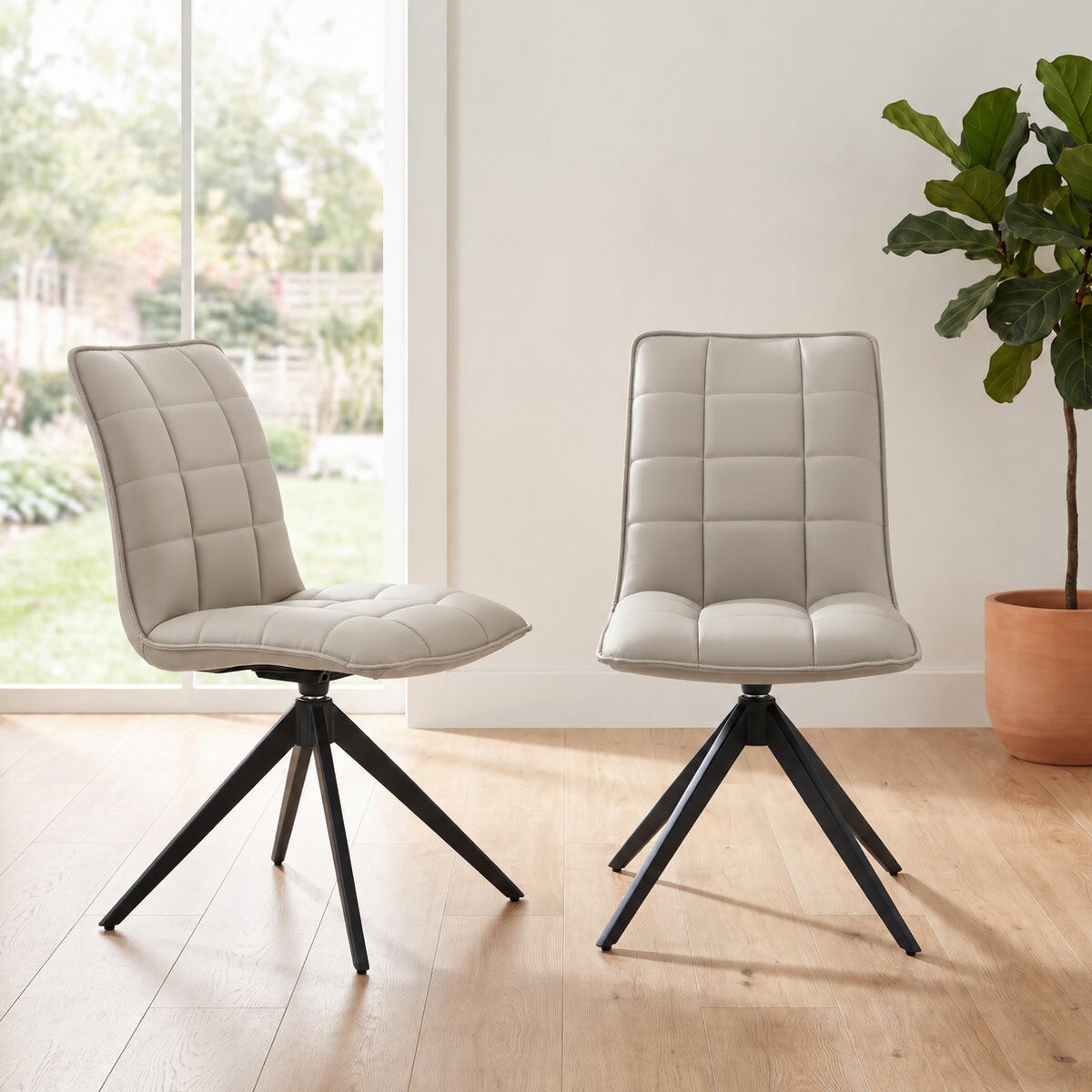 Indus Valley Skylar Taupe Faux Leather Dining Chair, 2 Pack