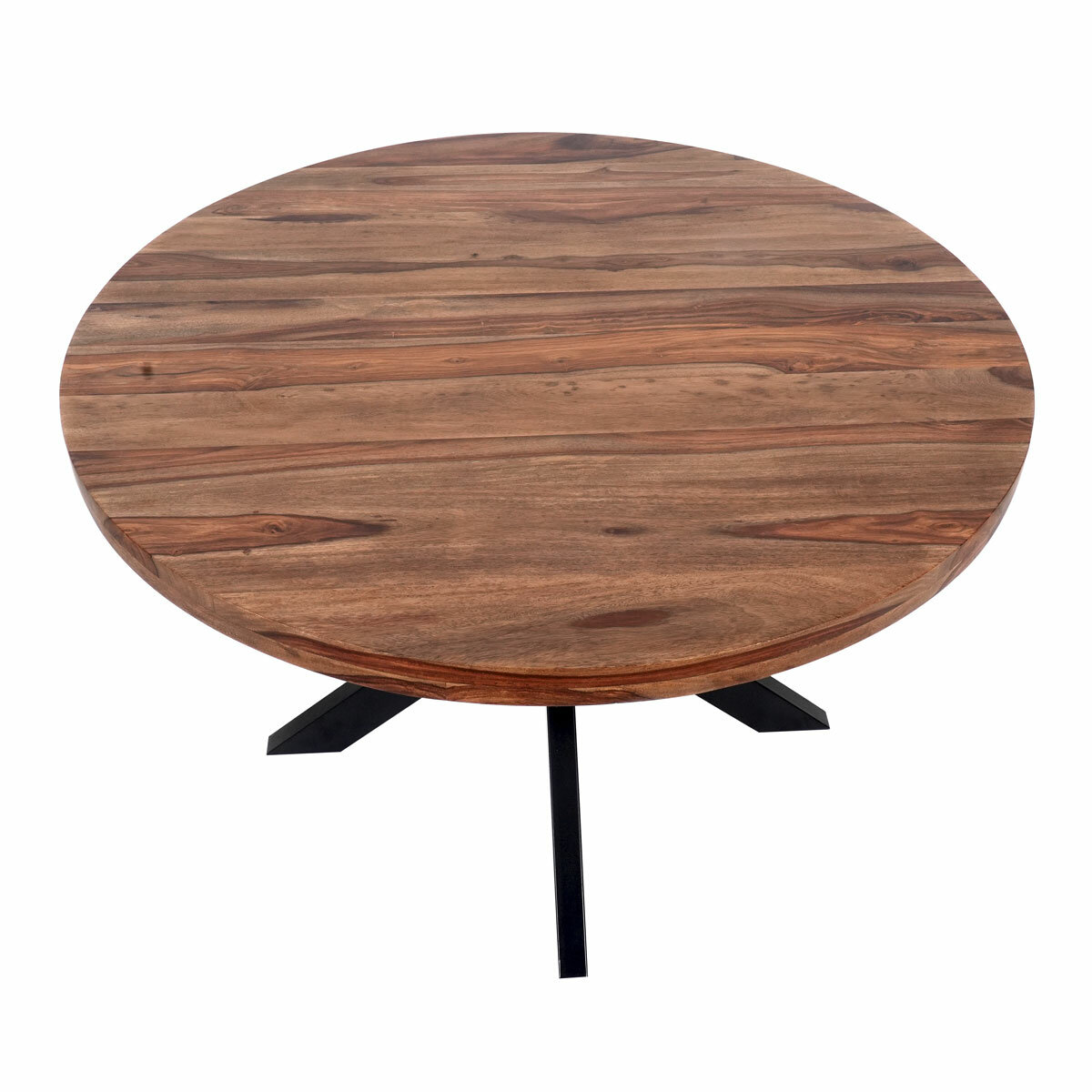 Indus Valley Henley Round Wooden Dining Table + 4 Brown Chairs