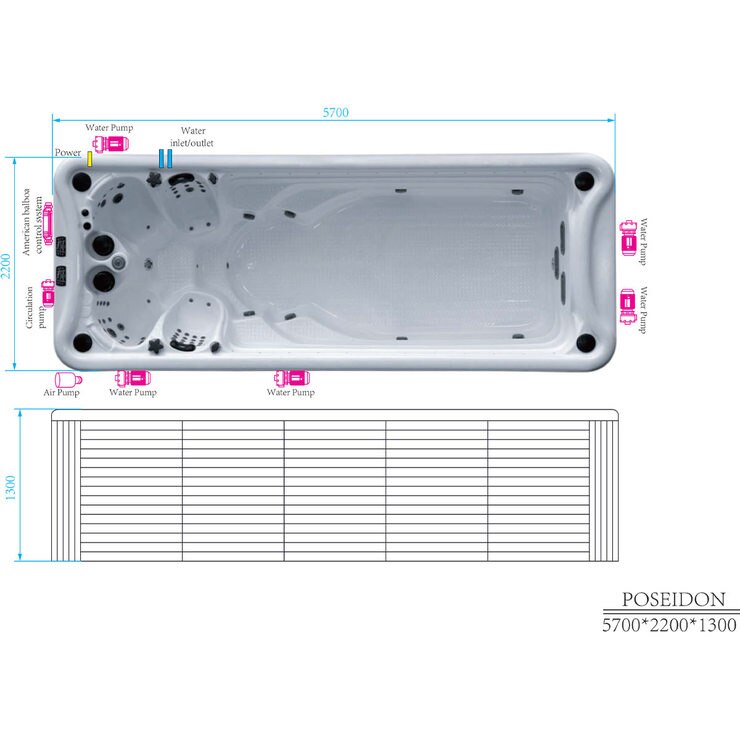 Platinum Spas Poseidon 18ft (5.5m) 59Jet, 4 Seater Swim Spa