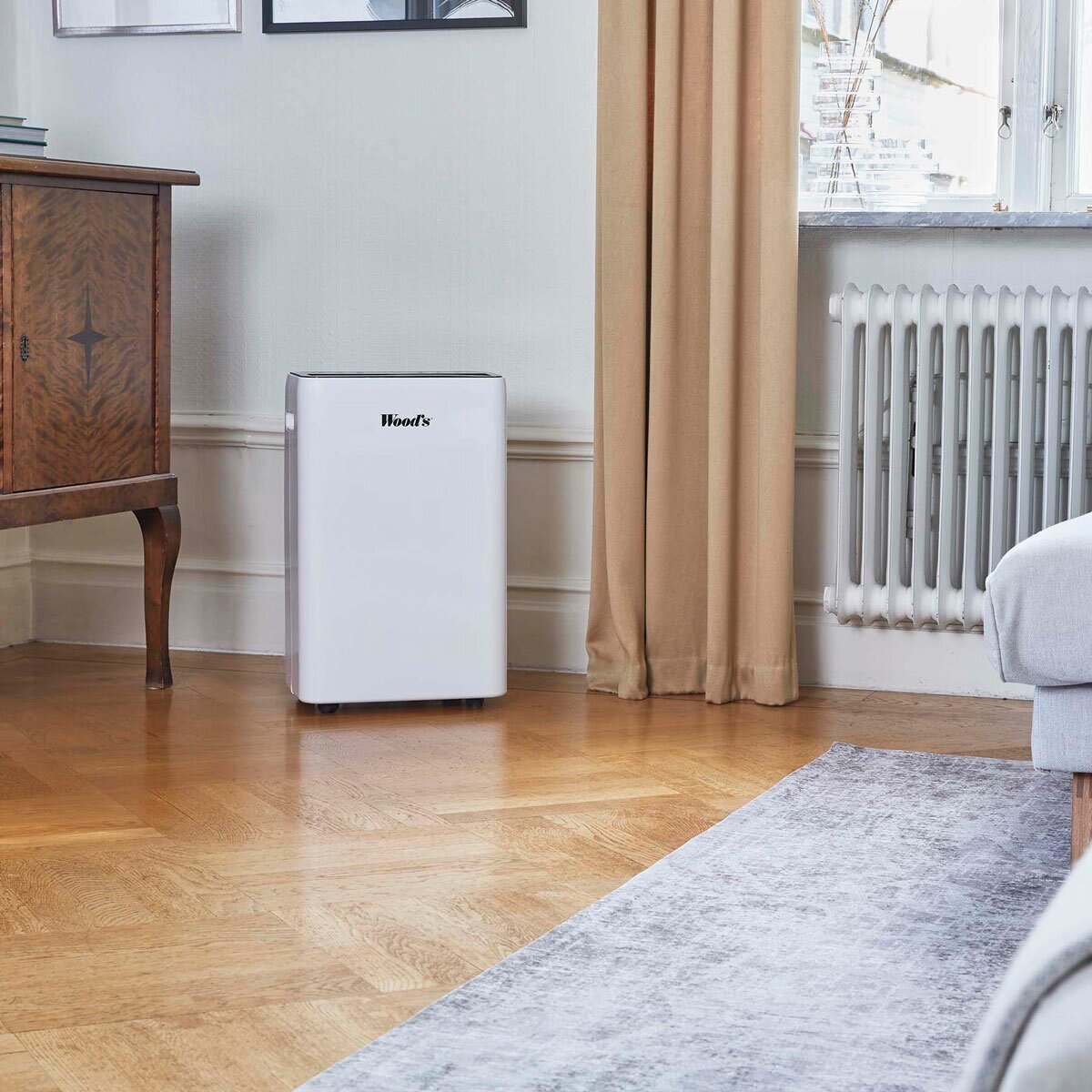 Lifestyle image of Wood's Dehumidifier in living room