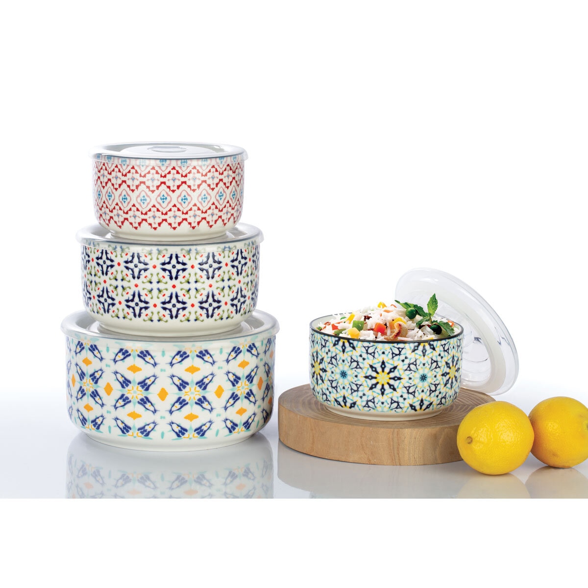 Signature Assorted Stoneware Bowls with Lids, 4 Pack