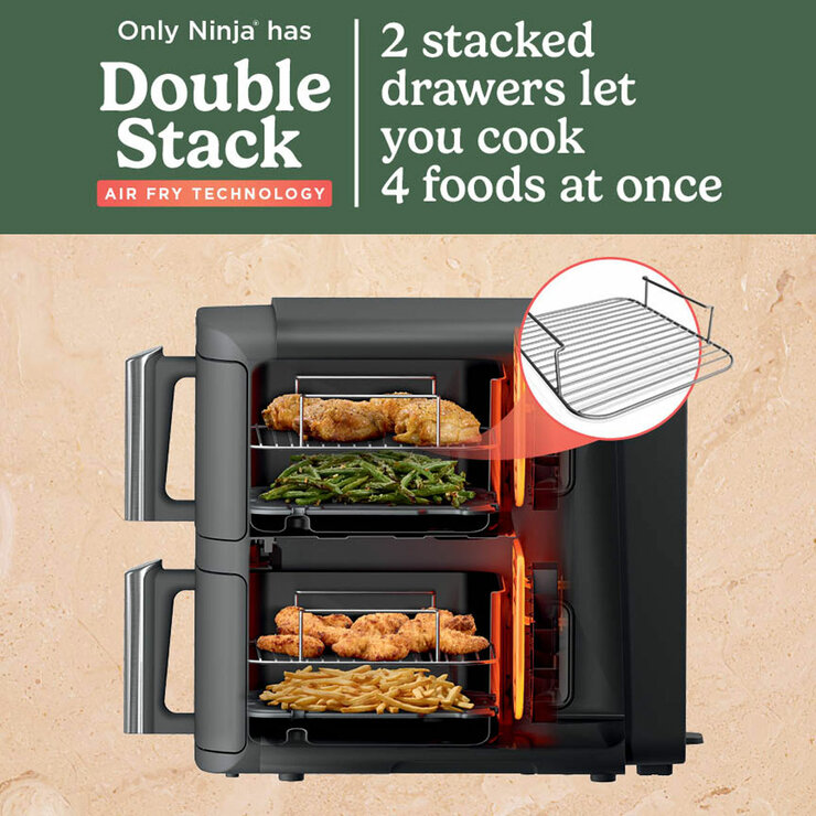 Ninja Double Stack 9.5L Air Fryer showing 2 stacked drawers