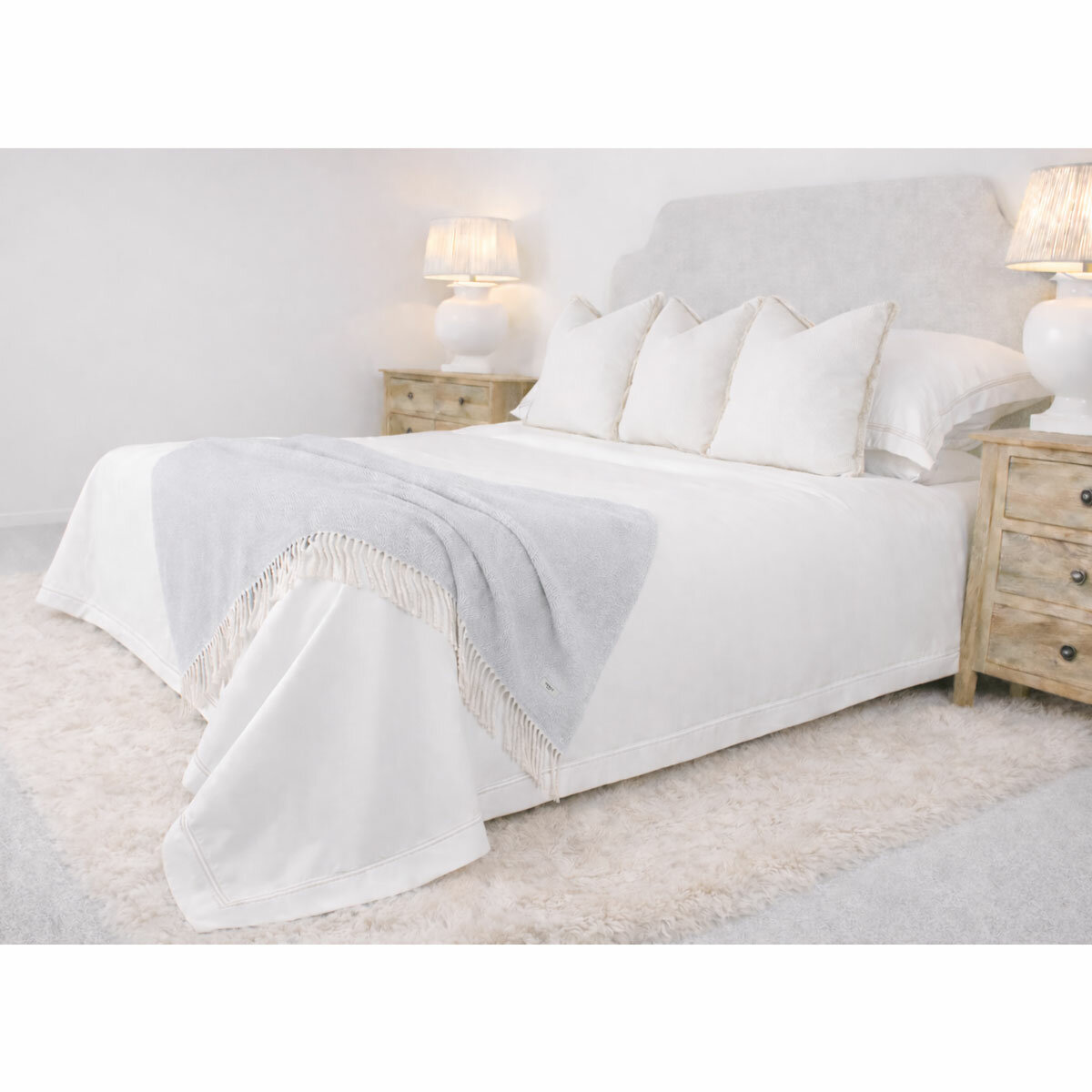 Osprey London Grey Herringbone Fringed Throw, 140 x 190 cm